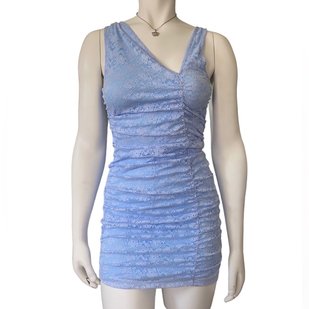 Motel | NWT’s Y2K powder blue lace ruched mini dress